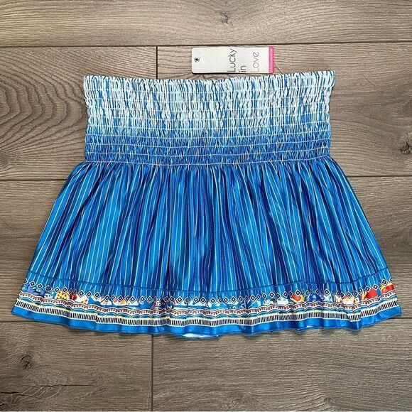 Lucky In Love 14” Paradise Smocked High Waist Blue Print Tennis Skirt Size Small - Picture 2 of 10